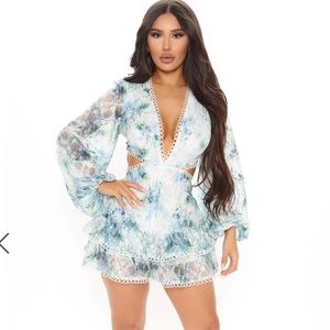 Fashion Nova French Riviera Printed Lace Romper
